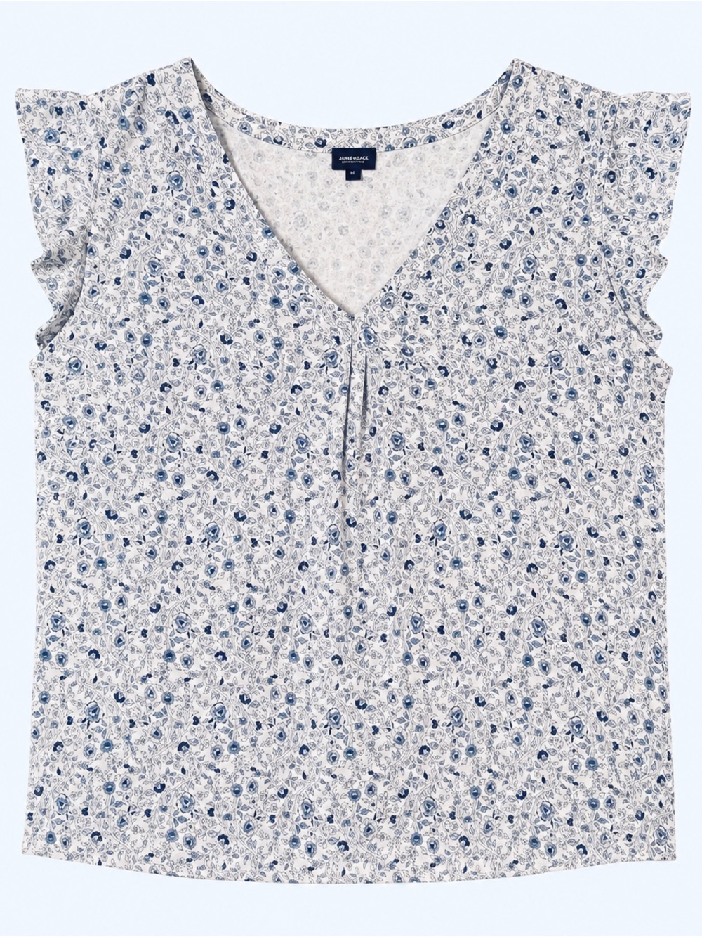 Jones New York Blue Floral V-Neck Flutter Sleeve Top